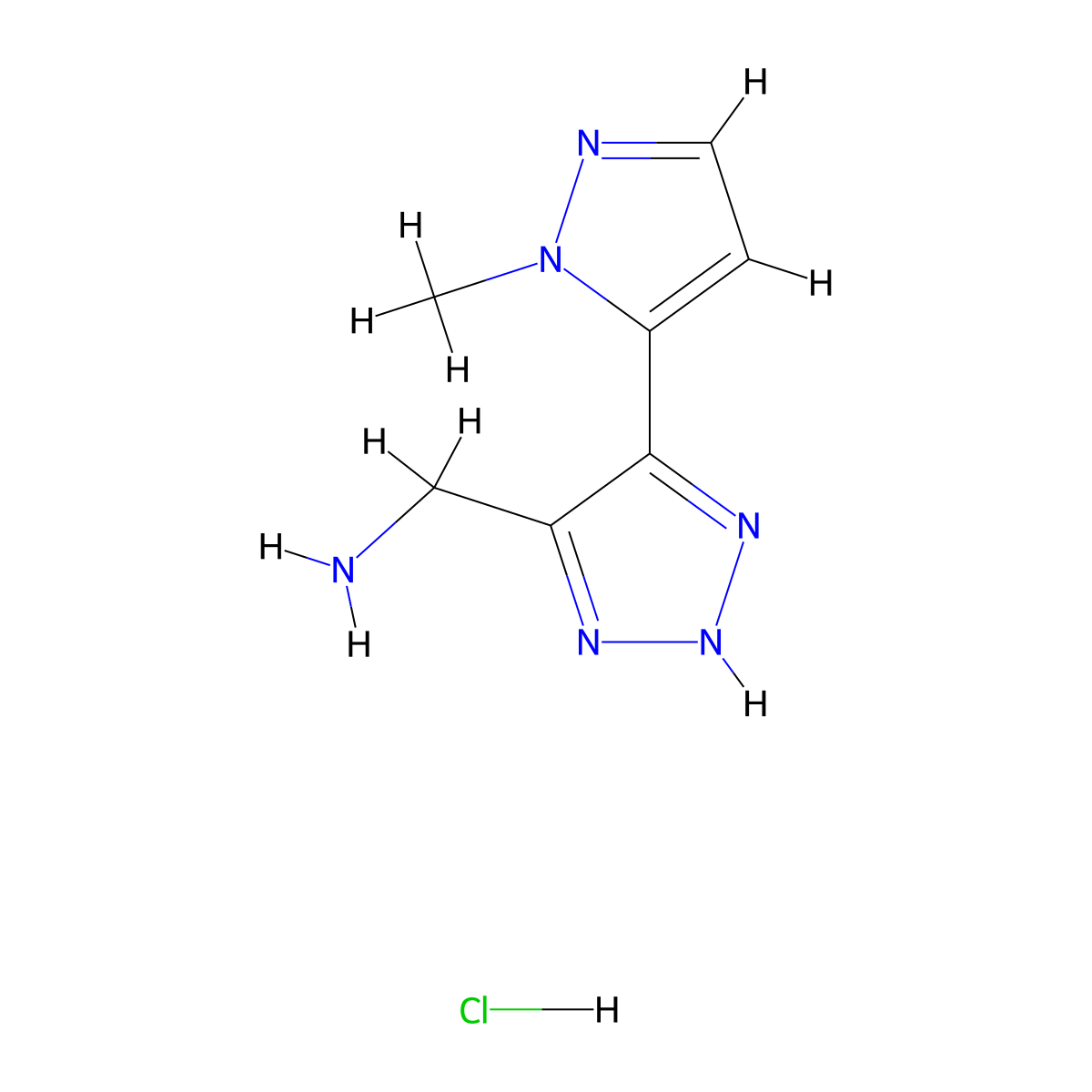 (5-(1-methyl-1H-pyrazol-5-yl)-1H-1,2,3-triazol-4-yl)methanamine hydrochloride molecular structure, CAS 2230799-57-0