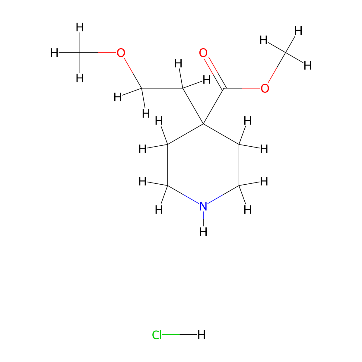 Methyl 4-(2-methoxyethyl)piperidine-4-carboxylate hydrochloride molecular structure, CAS 2230799-68-3