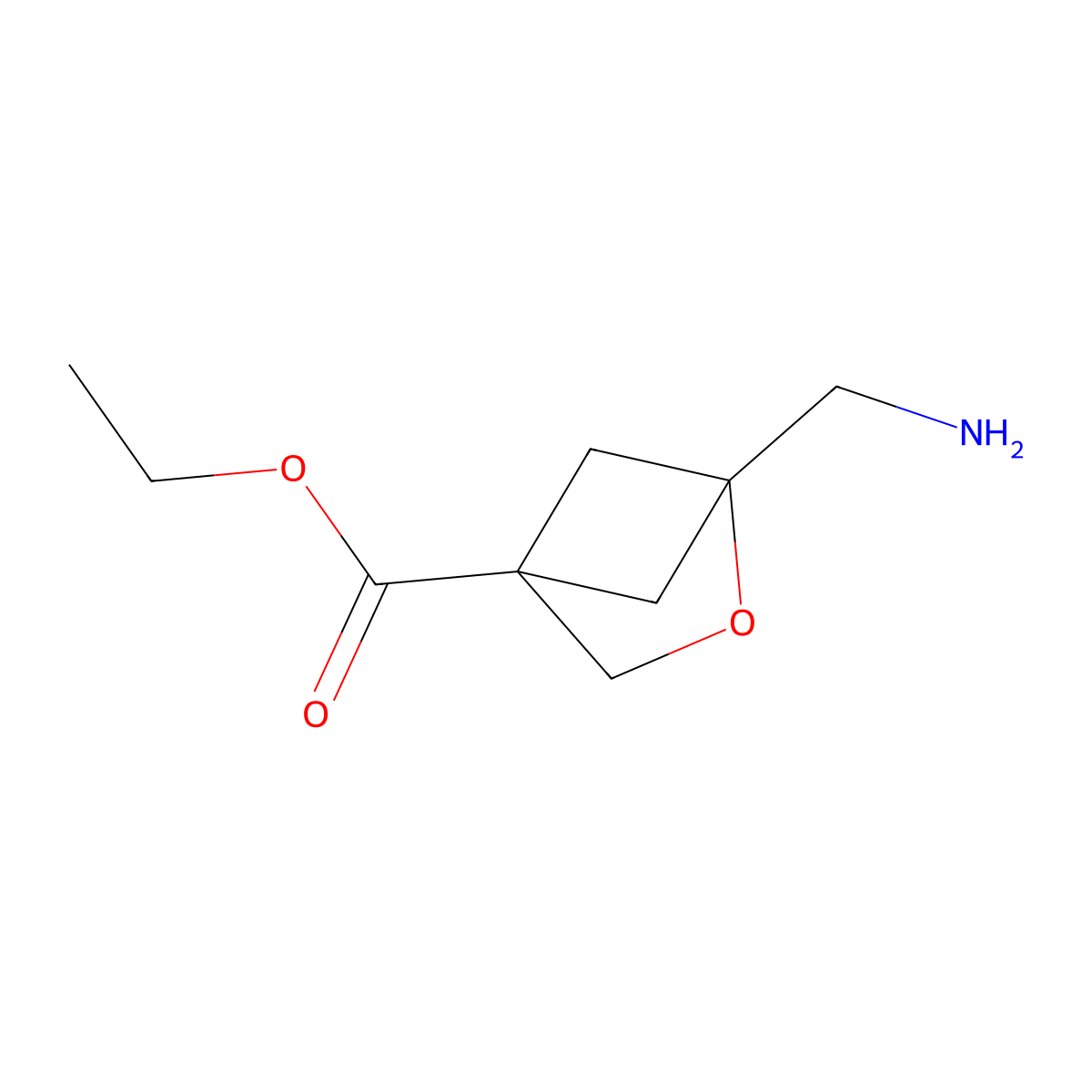 Ethyl 1-(aminomethyl)-2-oxabicyclo[2.1.1]hexane-4-carboxylate molecular structure, CAS 2230799-69-4