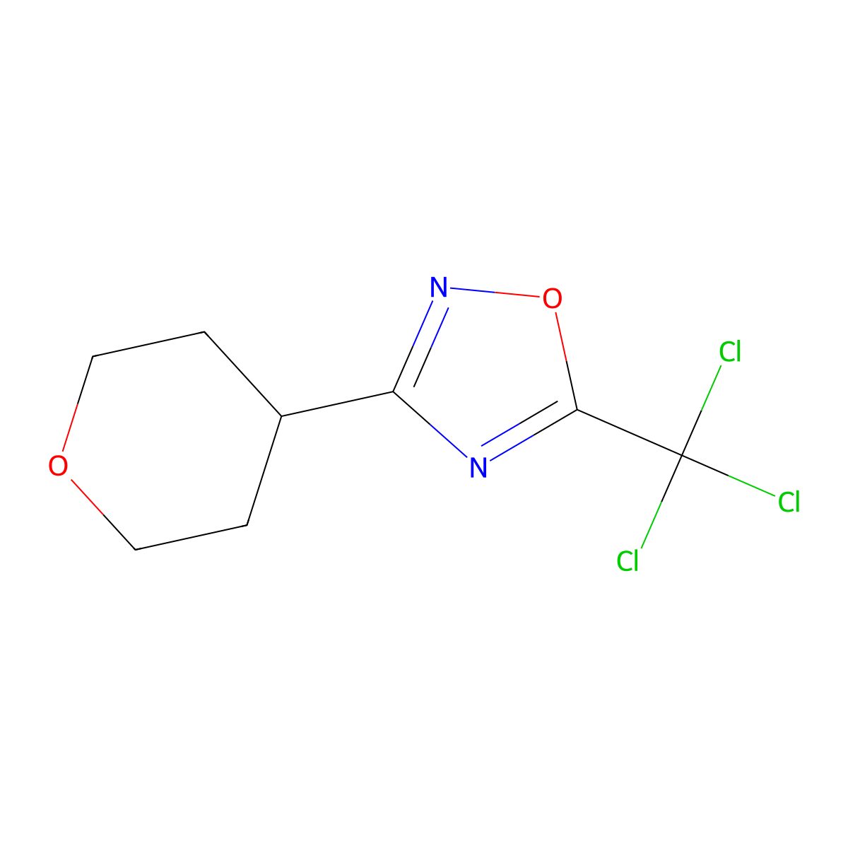 3-(Oxan-4-yl)-5-(trichloromethyl)-1,2,4-oxadiazole molecular structure, CAS 2230799-75-2