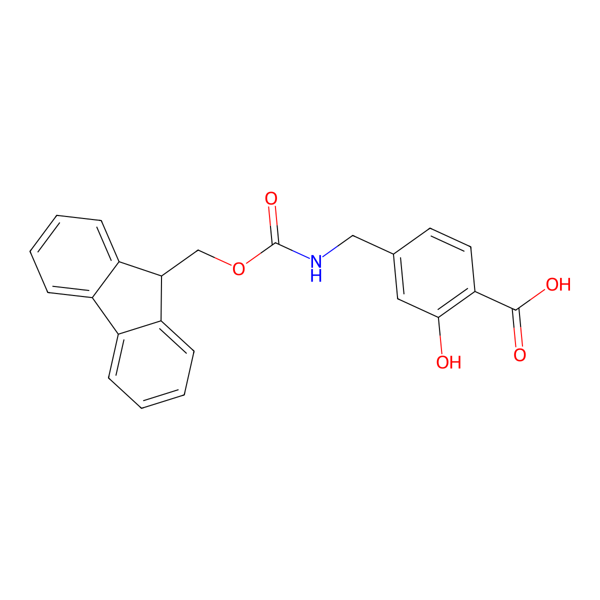 4-(((((9H-fluoren-9-yl)methoxy)carbonyl)amino)methyl)-2-hydroxybenzoic acid molecular structure, CAS 2230799-79-6