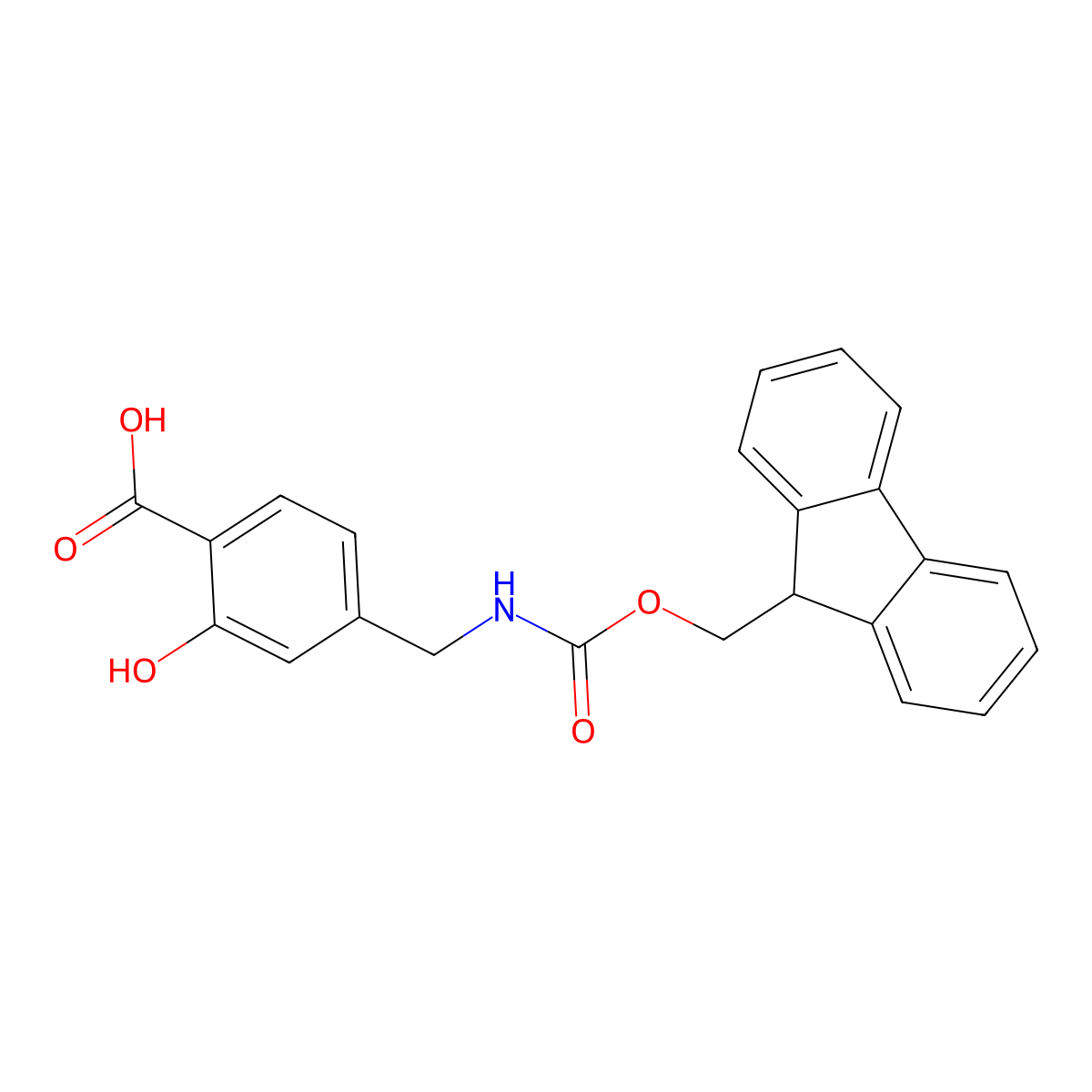 4-(((((9H-fluoren-9-yl)methoxy)carbonyl)amino)methyl)-2-hydroxybenzoic acid molecular structure, CAS 2230799-79-6