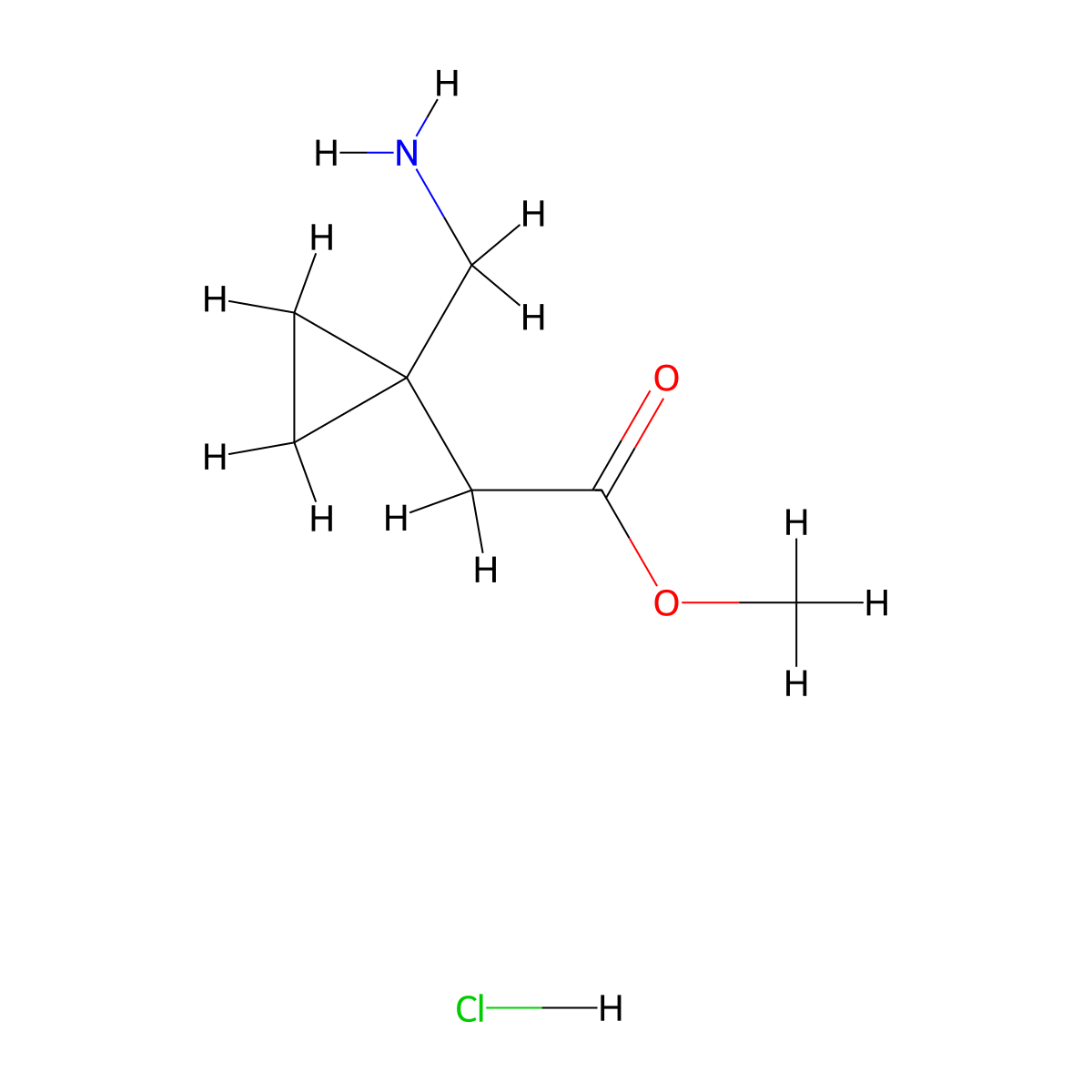 Methyl 2-[1-(aminomethyl)cyclopropyl]acetate hydrochloride molecular structure, CAS 2230799-82-1