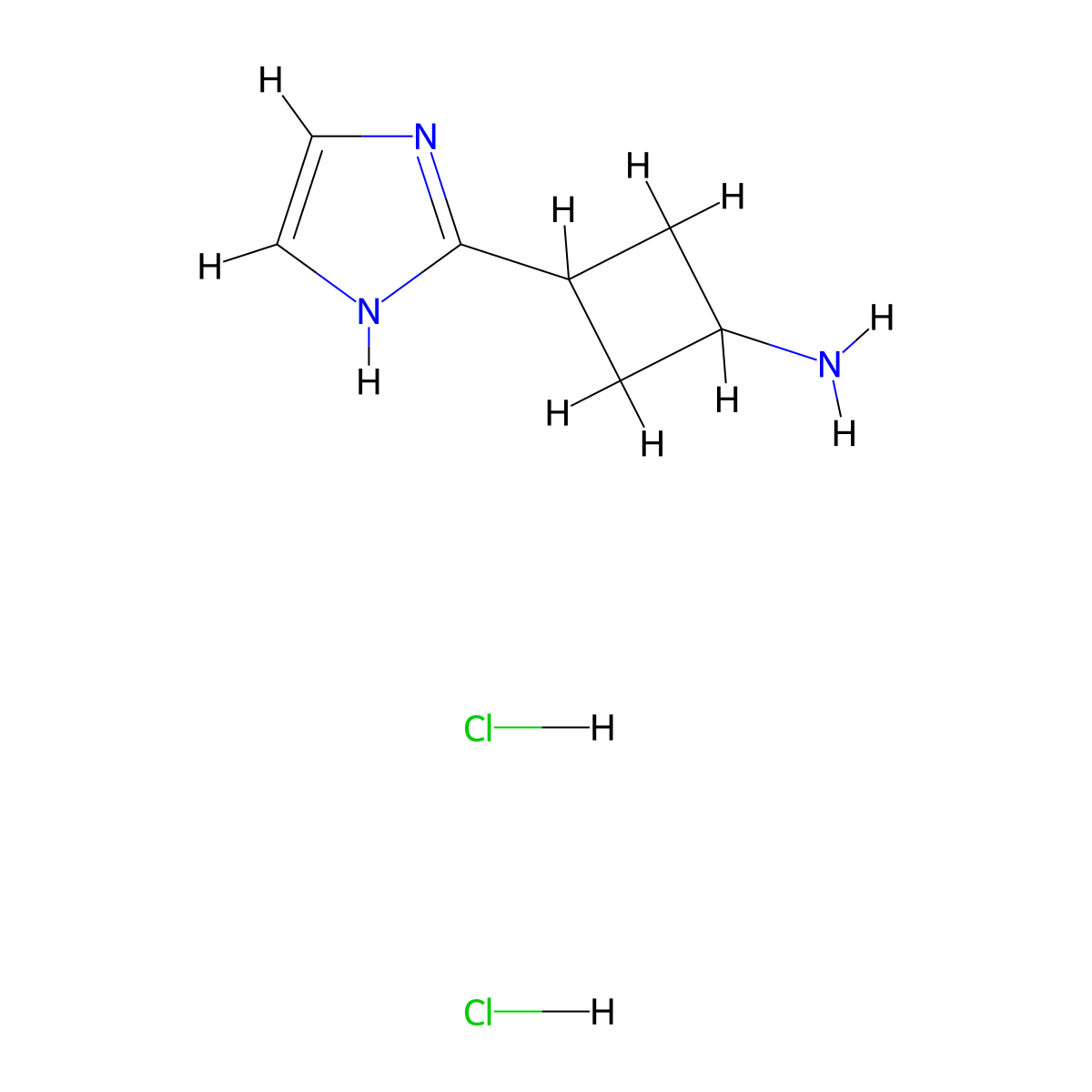 3-(1H-imidazol-2-yl)cyclobutan-1-amine dihydrochloride molecular structure, CAS 2230799-85-4