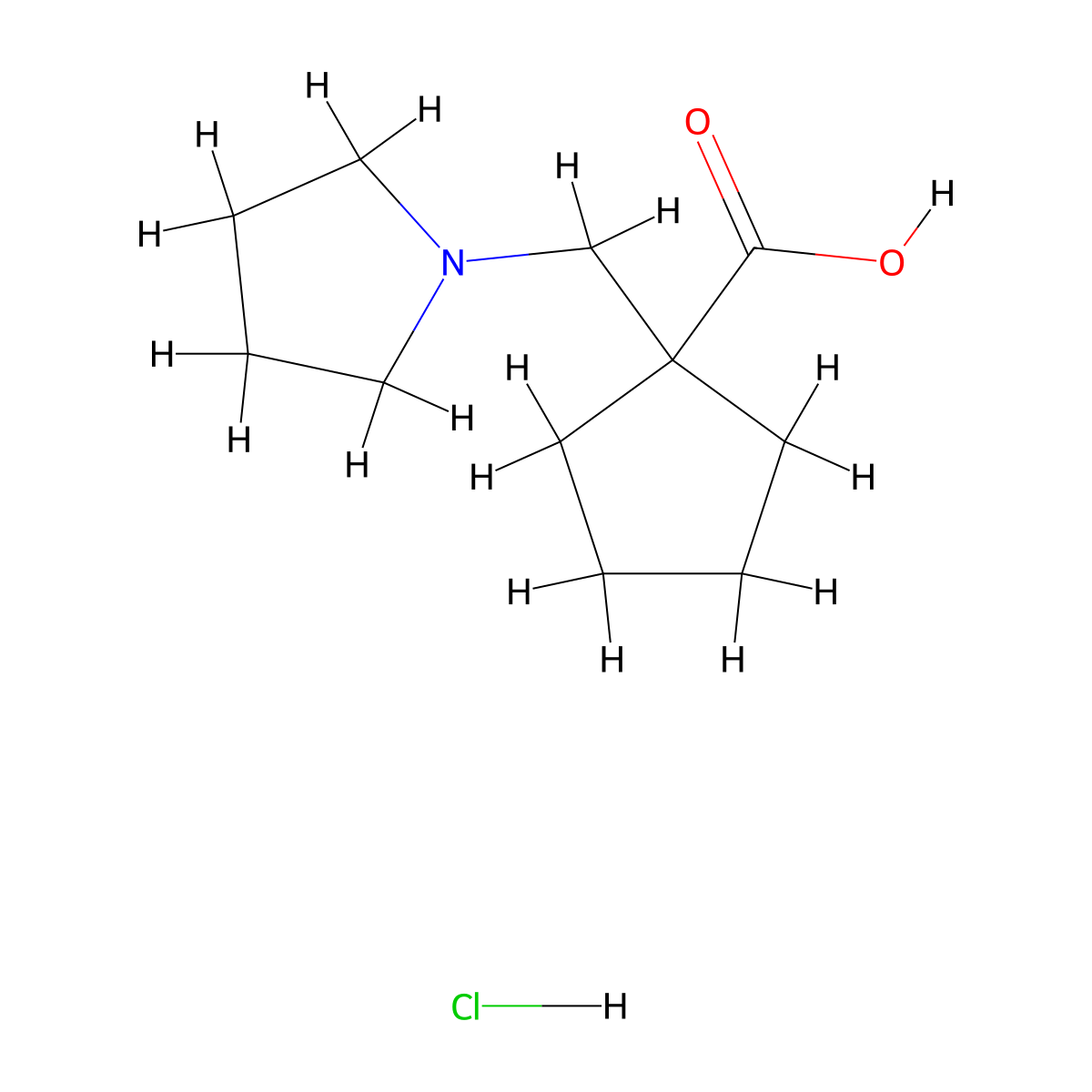1-[(Pyrrolidin-1-yl)methyl]cyclopentane-1-carboxylic acid hydrochloride molecular structure, CAS 2230799-94-5