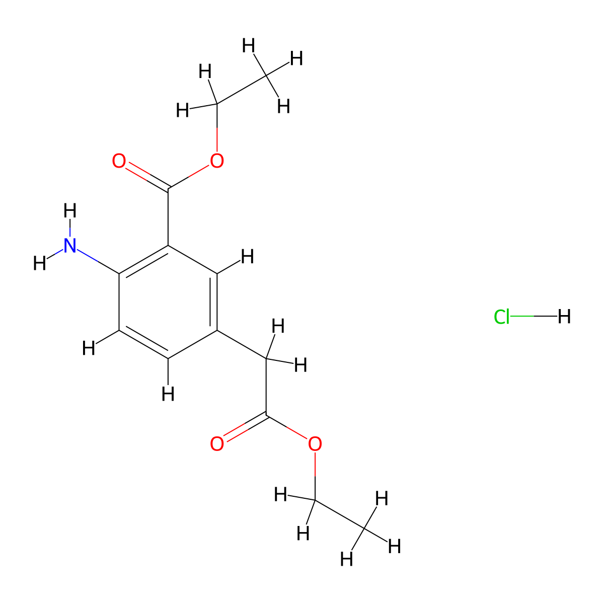 Ethyl 2-amino-5-(2-ethoxy-2-oxoethyl)benzoate hydrochloride molecular structure, CAS 2230799-96-7