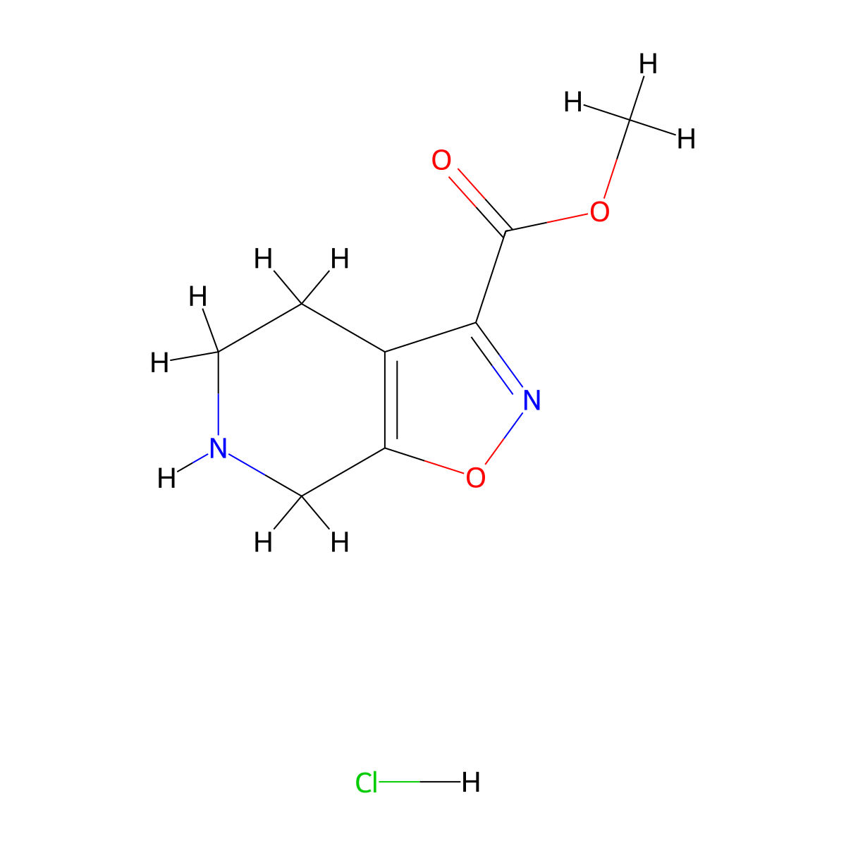 Methyl 4,5,6,7-tetrahydroisoxazolo(5,4-c)pyridine-3-carboxylate hydrochloride molecular structure, CAS 2230800-21-0