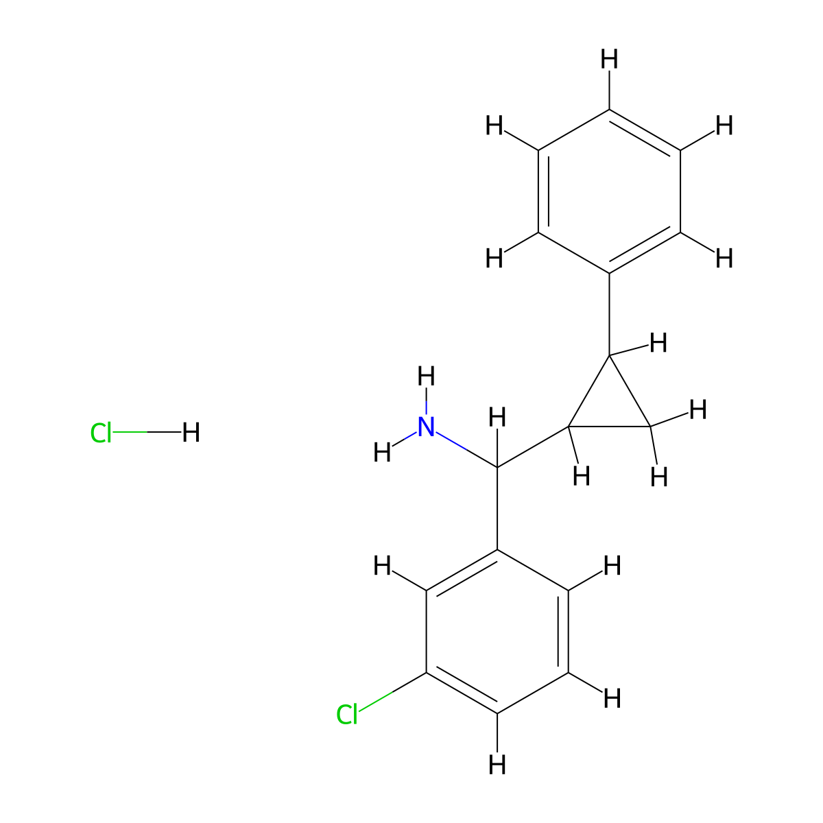 (3-Chlorophenyl)(2-phenylcyclopropyl)methanamine hydrochloride molecular structure, CAS 2230800-27-6