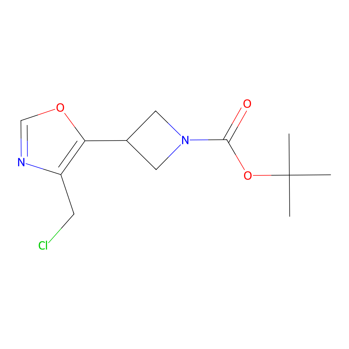 Tert-butyl 3-[4-(chloromethyl)-1,3-oxazol-5-yl]azetidine-1-carboxylate molecular structure, CAS 2230802-58-9