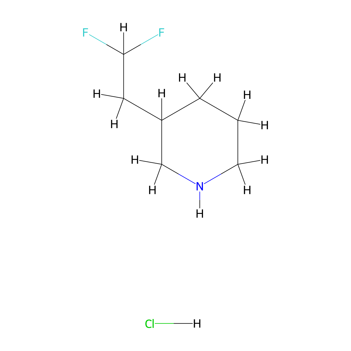 3-(2,2-Difluoroethyl)piperidine hydrochloride molecular structure, CAS 2230802-59-0