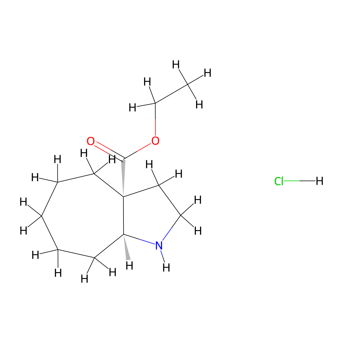 rac-ethyl (3aR,8aS)-decahydrocyclohepta[b]pyrrole-3a-carboxylate hydrochloride molecular structure, CAS 2230802-65-8