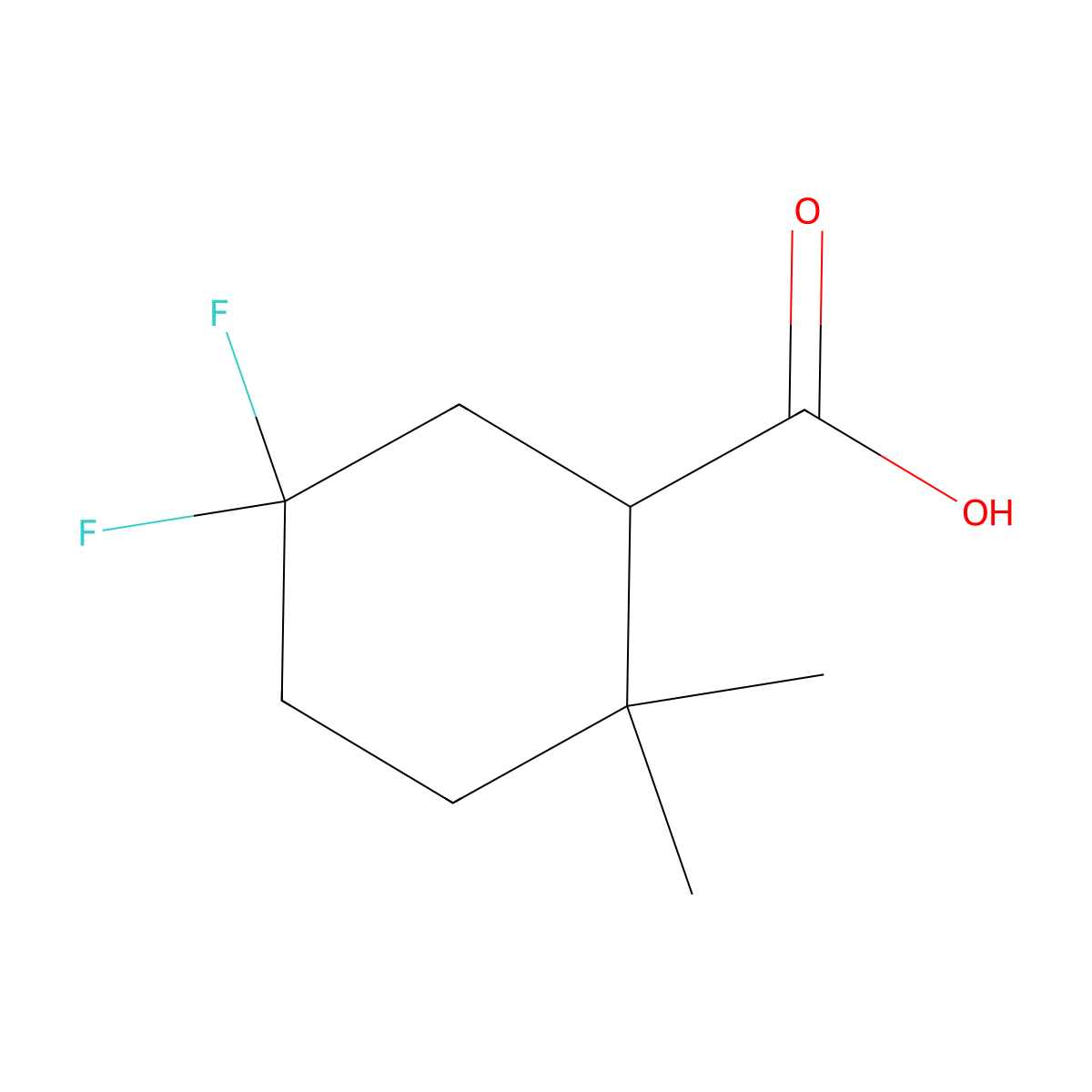 5,5-Difluoro-2,2-dimethylcyclohexane-1-carboxylic acid molecular structure, CAS 2230802-76-1