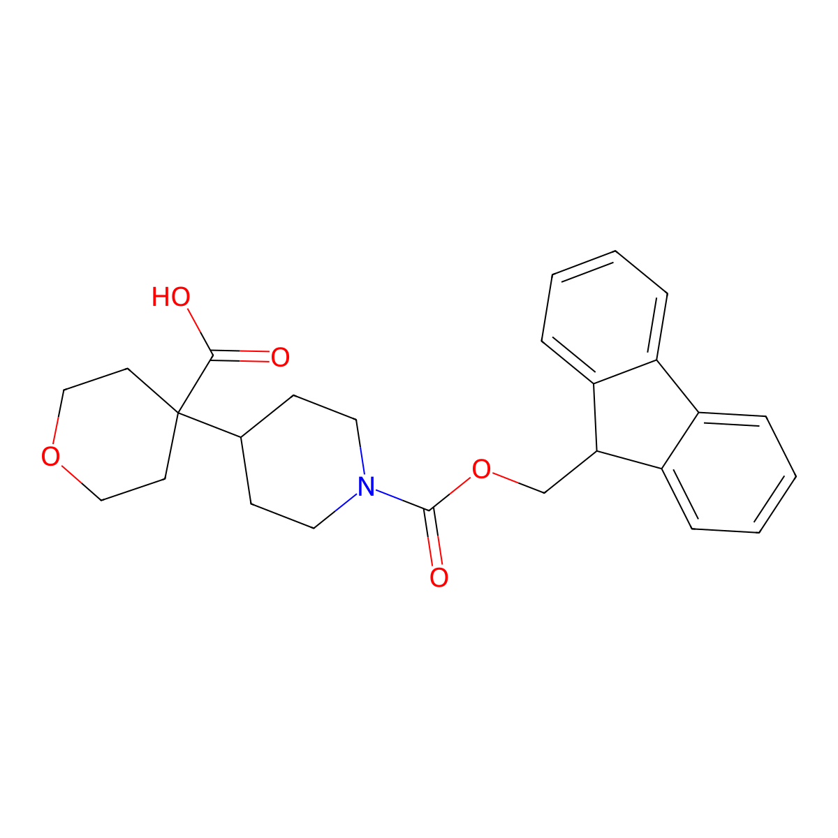 4-(1-(((9H-fluoren-9-yl)methoxy)carbonyl)piperidin-4-yl)oxane-4-carboxylic acid molecular structure, CAS 2230802-91-0