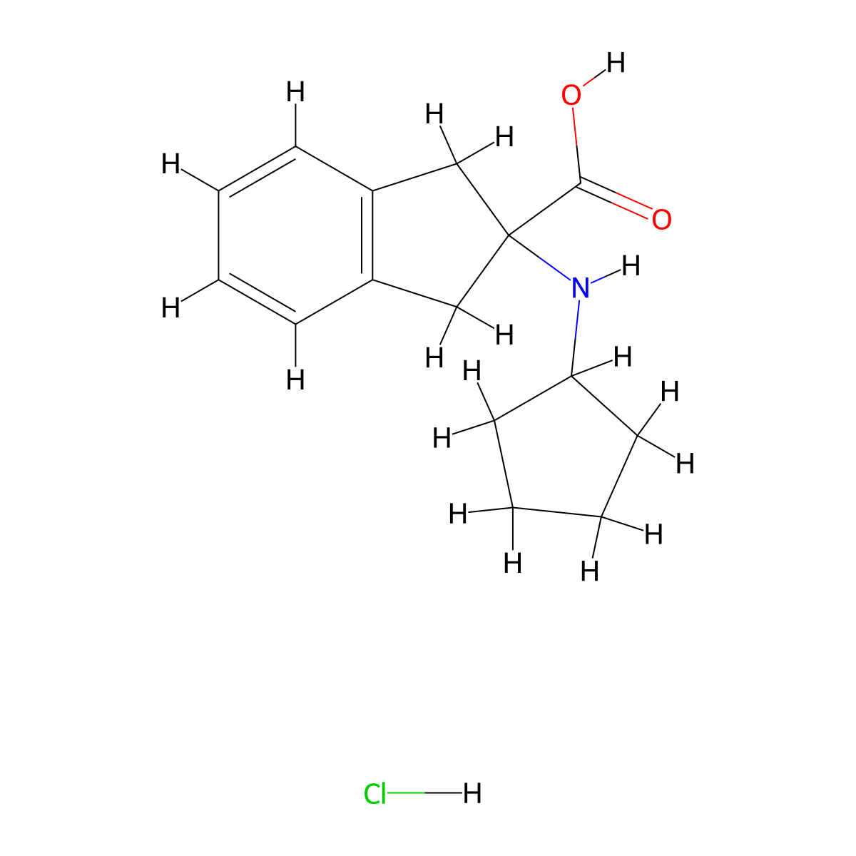 2-(cyclopentylamino)-2,3-dihydro-1H-indene-2-carboxylic acid hydrochloride molecular structure, CAS 2230802-95-4