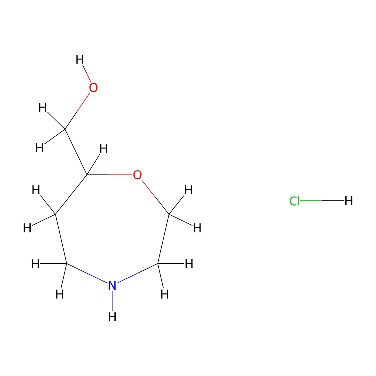 (1,4-Oxazepan-7-yl)methanol hydrochloride molecular structure, CAS 2230803-00-4