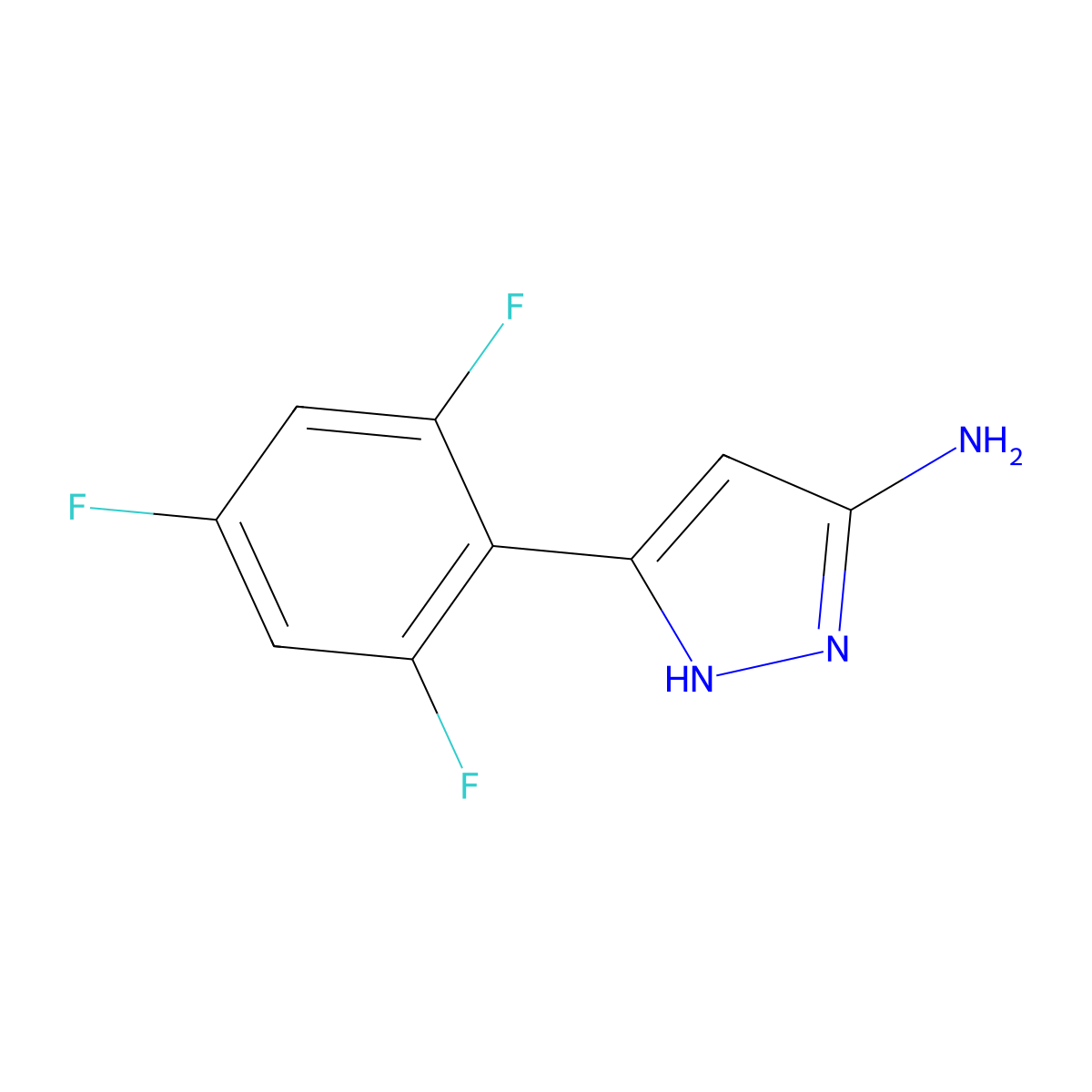 5-(2,4,6-trifluorophenyl)-1H-pyrazol-3-amine molecular structure, CAS 2230803-34-4