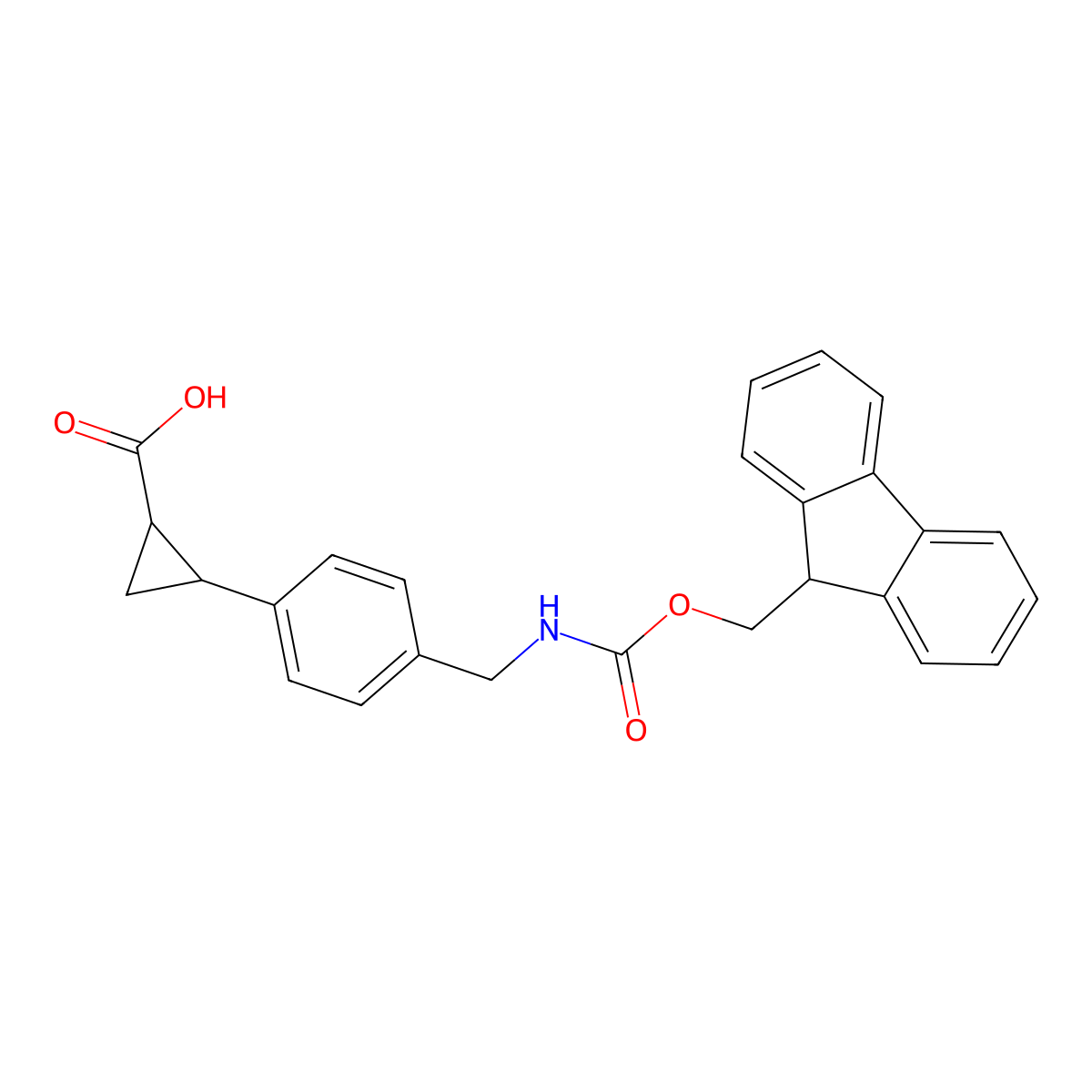 (1R,2R)-2-[4-[(9H-Fluoren-9-ylmethoxycarbonylamino)methyl]phenyl]cyclopropane-1-carboxylic acid molecular structure, CAS 2230803-36-6