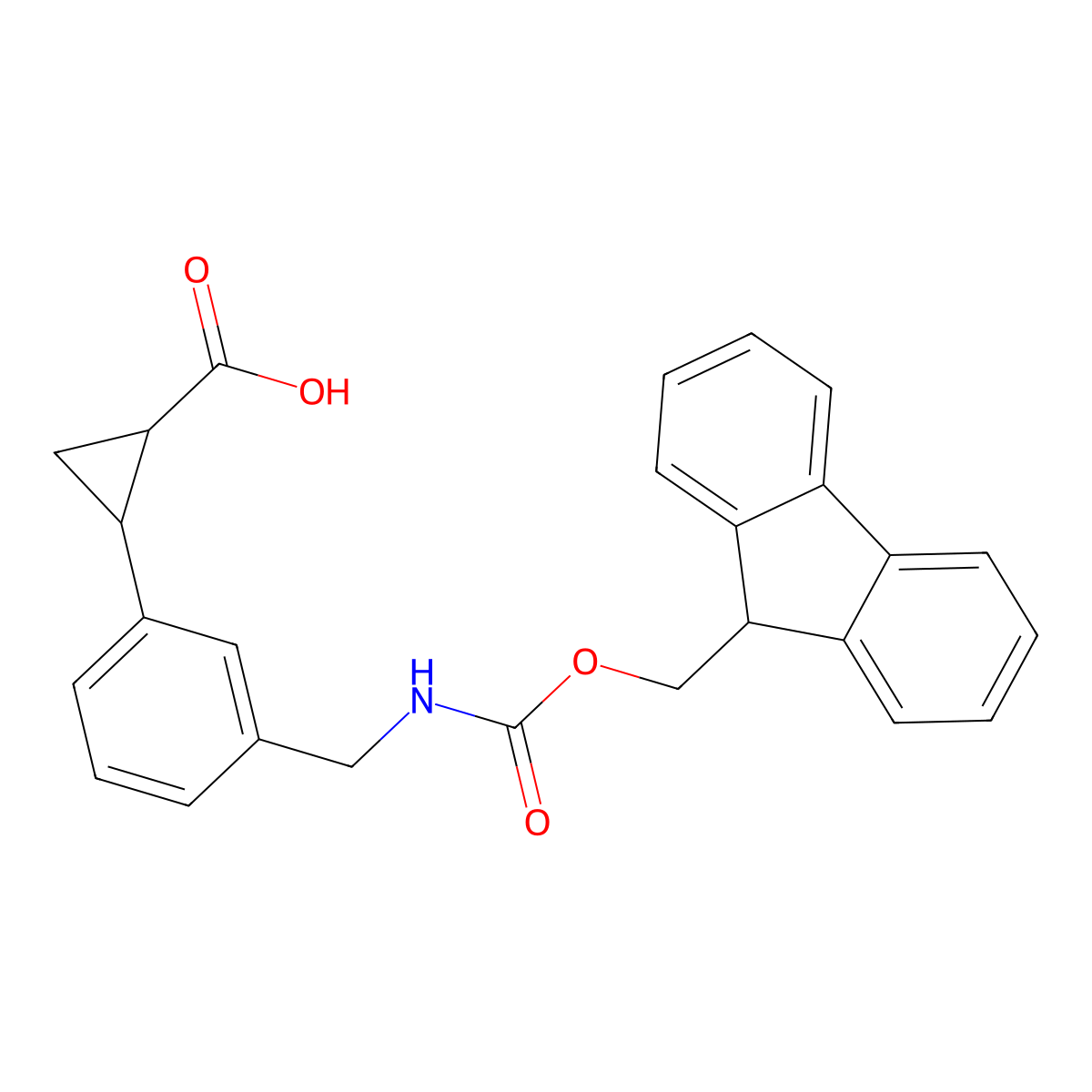 rac-(1R,2R)-2-(3-(((((9H-fluoren-9-yl)methoxy)carbonyl)amino)methyl)phenyl)cyclopropane-1-carboxylic acid molecular structure, CAS 2230803-40-2