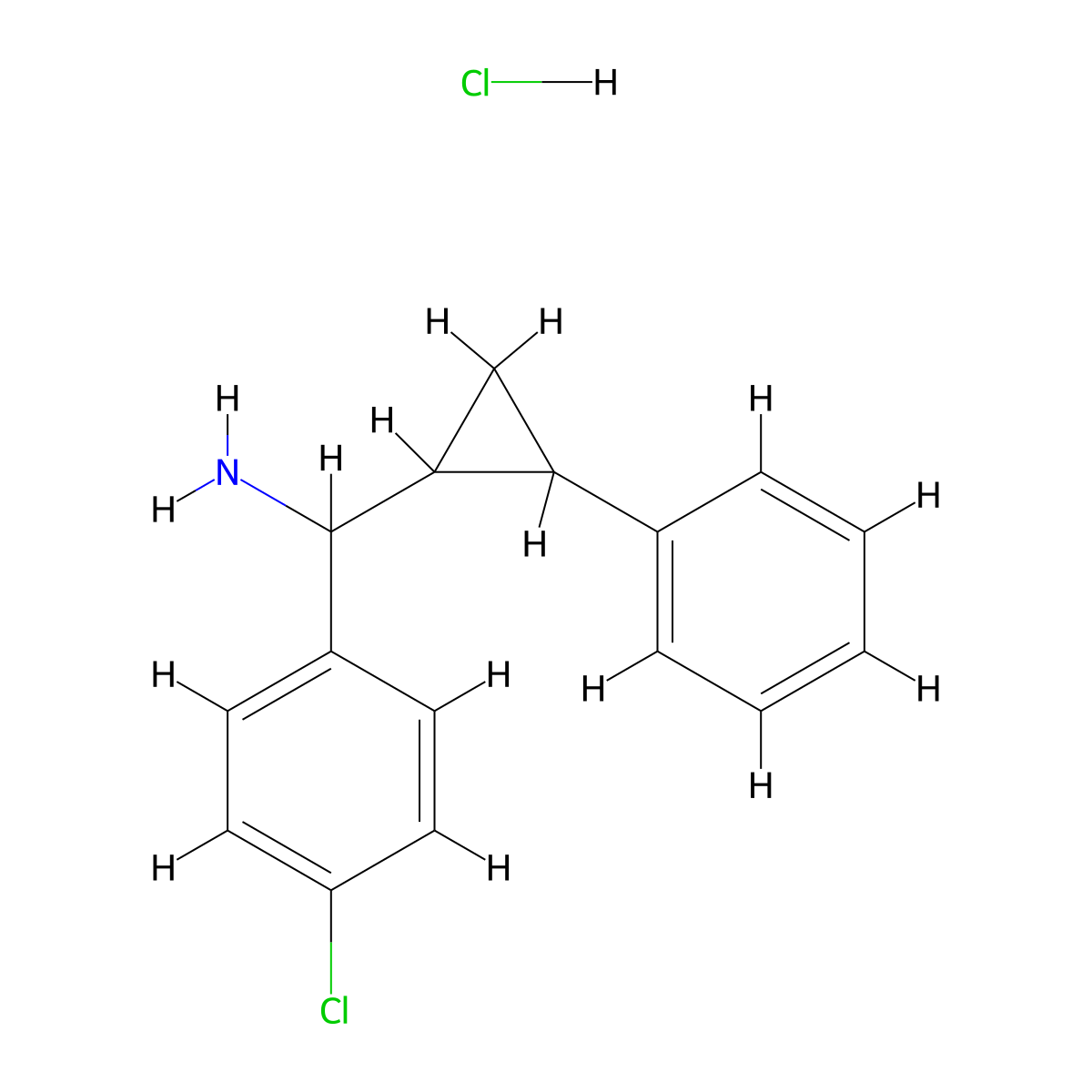 (4-Chlorophenyl)(2-phenylcyclopropyl)methanamine hydrochloride molecular structure, CAS 2230803-45-7
