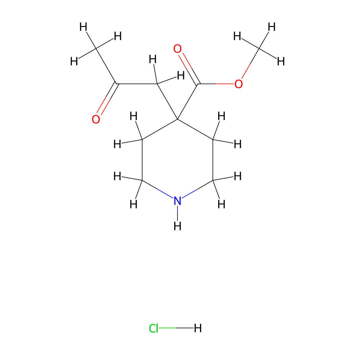 Methyl 4-(2-oxopropyl)piperidine-4-carboxylate hydrochloride molecular structure, CAS 2230803-56-0