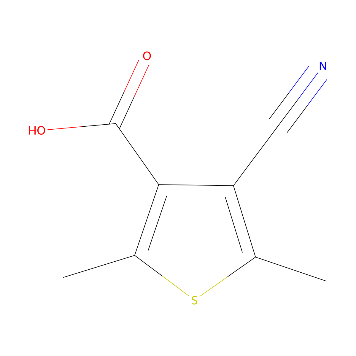 4-Cyano-2,5-dimethylthiophene-3-carboxylic acid molecular structure, CAS 2230803-61-7