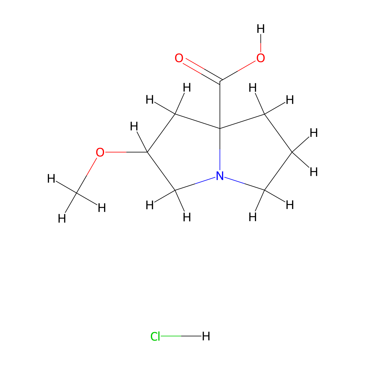 2-methoxy-hexahydro-1H-pyrrolizine-7a-carboxylic acid hydrochloride molecular structure, CAS 2230803-65-1