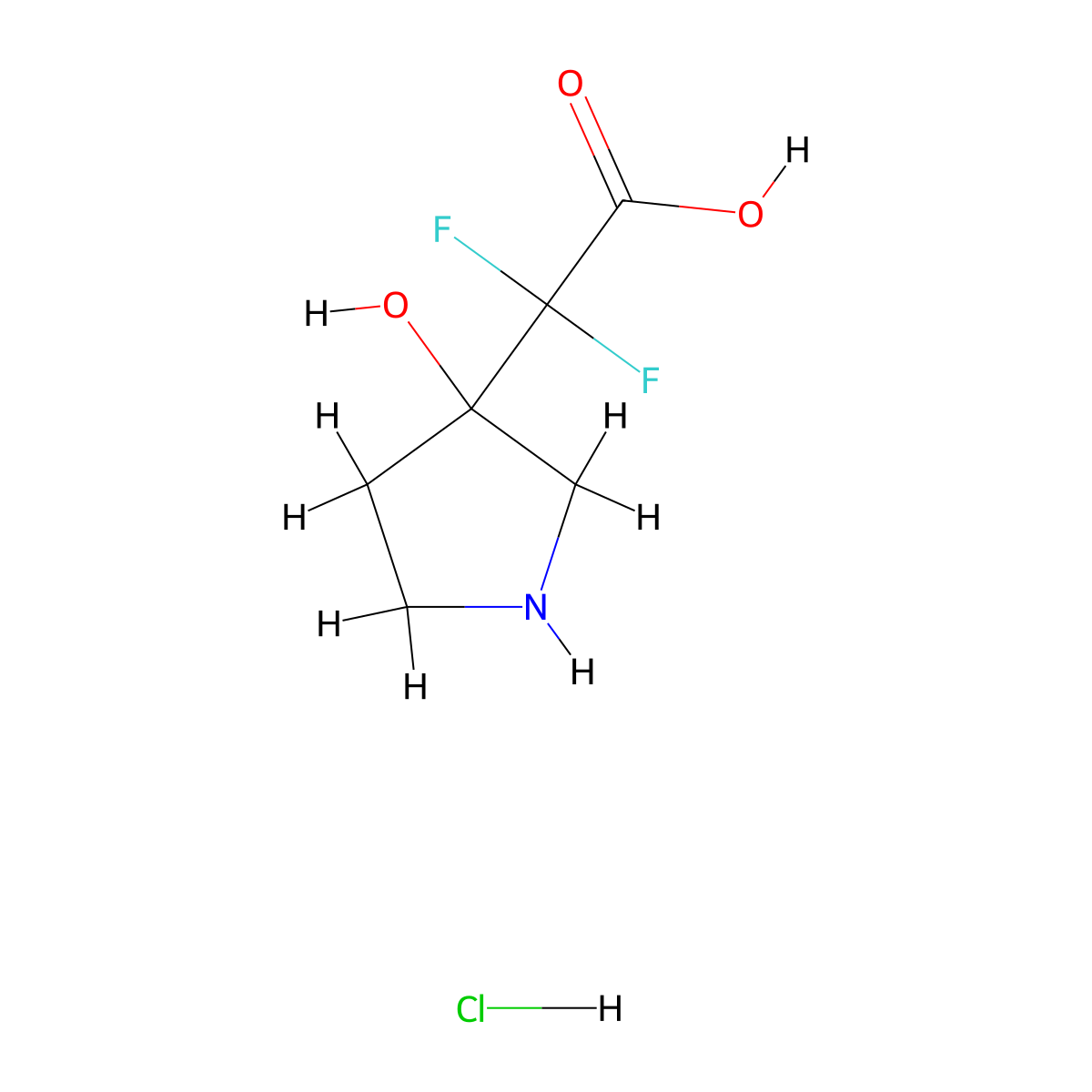 2,2-Difluoro-2-(3-hydroxypyrrolidin-3-yl)acetic acid hydrochloride molecular structure, CAS 2230804-07-4