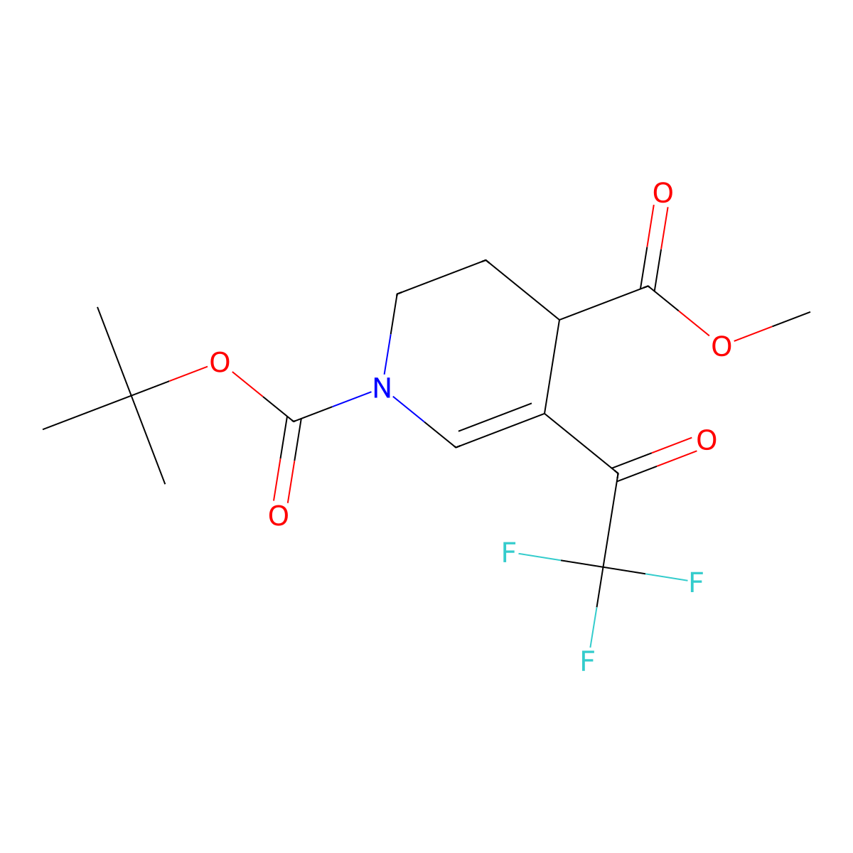 1-Tert-butyl 4-methyl 5-(trifluoroacetyl)-1,2,3,4-tetrahydropyridine-1,4-dicarboxylate molecular structure, CAS 2230804-35-8