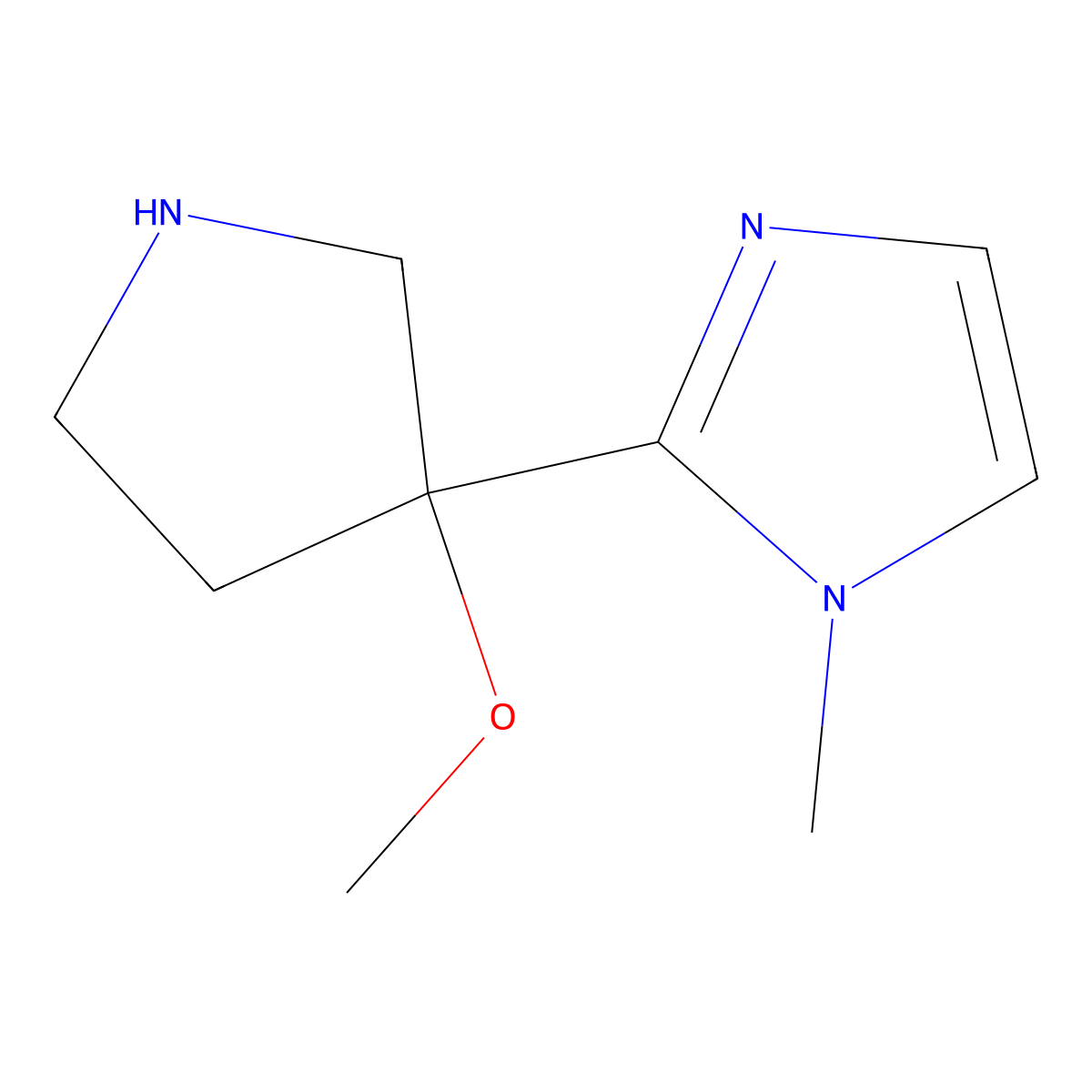 2-(3-methoxypyrrolidin-3-yl)-1-methyl-1H-imidazole molecular structure, CAS 2230804-36-9