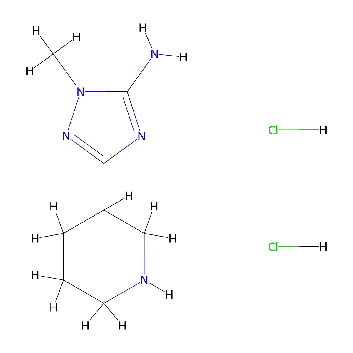1-methyl-3-(piperidin-3-yl)-1H-1,2,4-triazol-5-amine dihydrochloride molecular structure, CAS 2230807-04-0