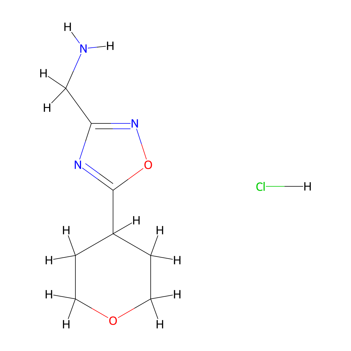[5-(Oxan-4-yl)-1,2,4-oxadiazol-3-yl]methanamine hydrochloride molecular structure, CAS 2230807-19-7