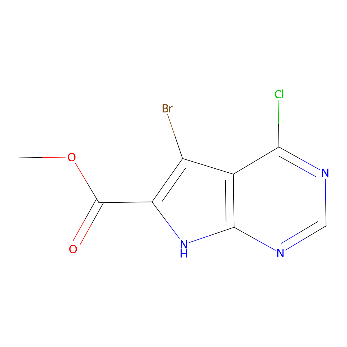 methyl 5-bromo-4-chloro-7H-pyrrolo(2,3-d)pyrimidine-6-carboxylate molecular structure, CAS 2230807-37-9