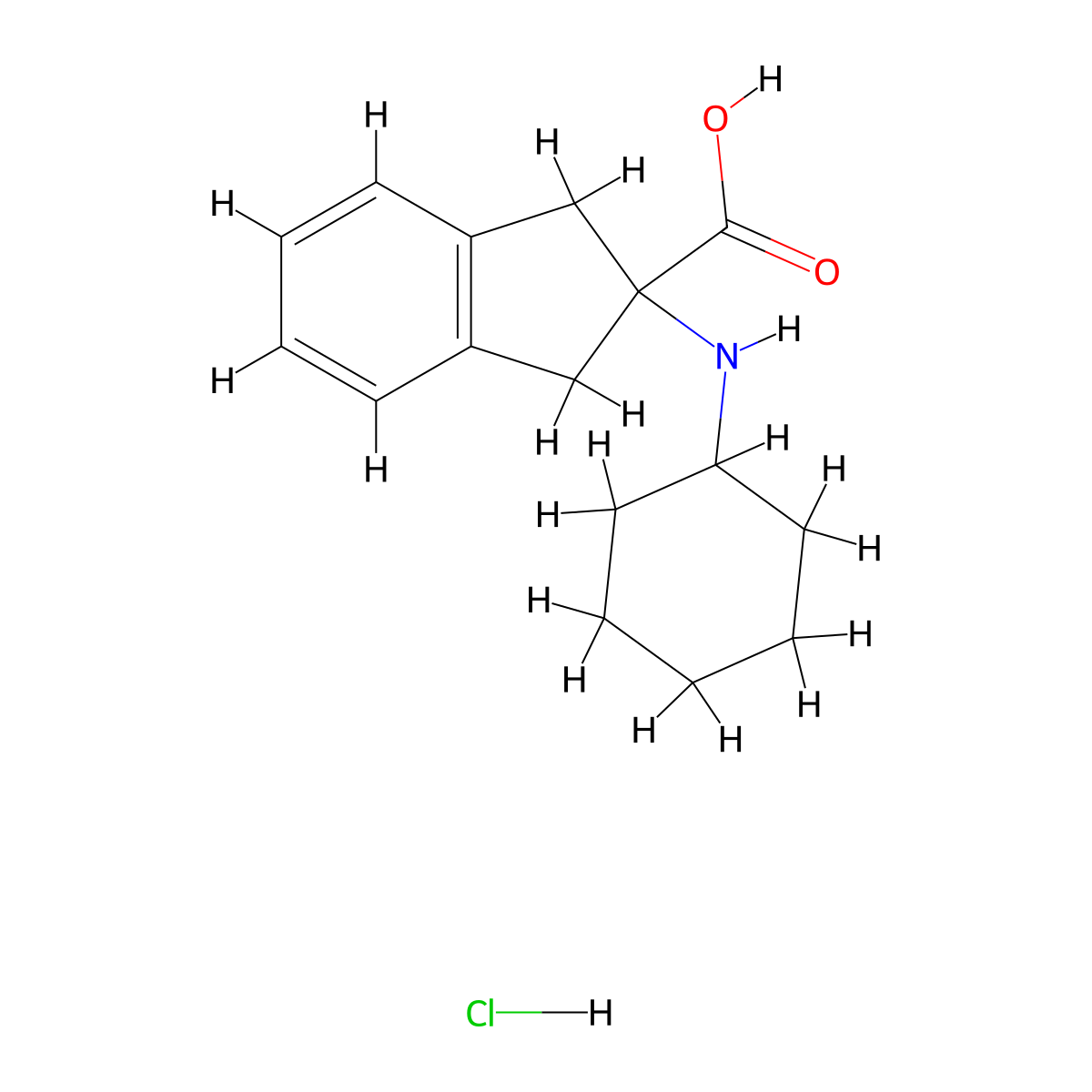 2-(Cyclohexylamino)-2,3-dihydro-1H-indene-2-carboxylic acid hydrochloride molecular structure, CAS 2230807-87-9