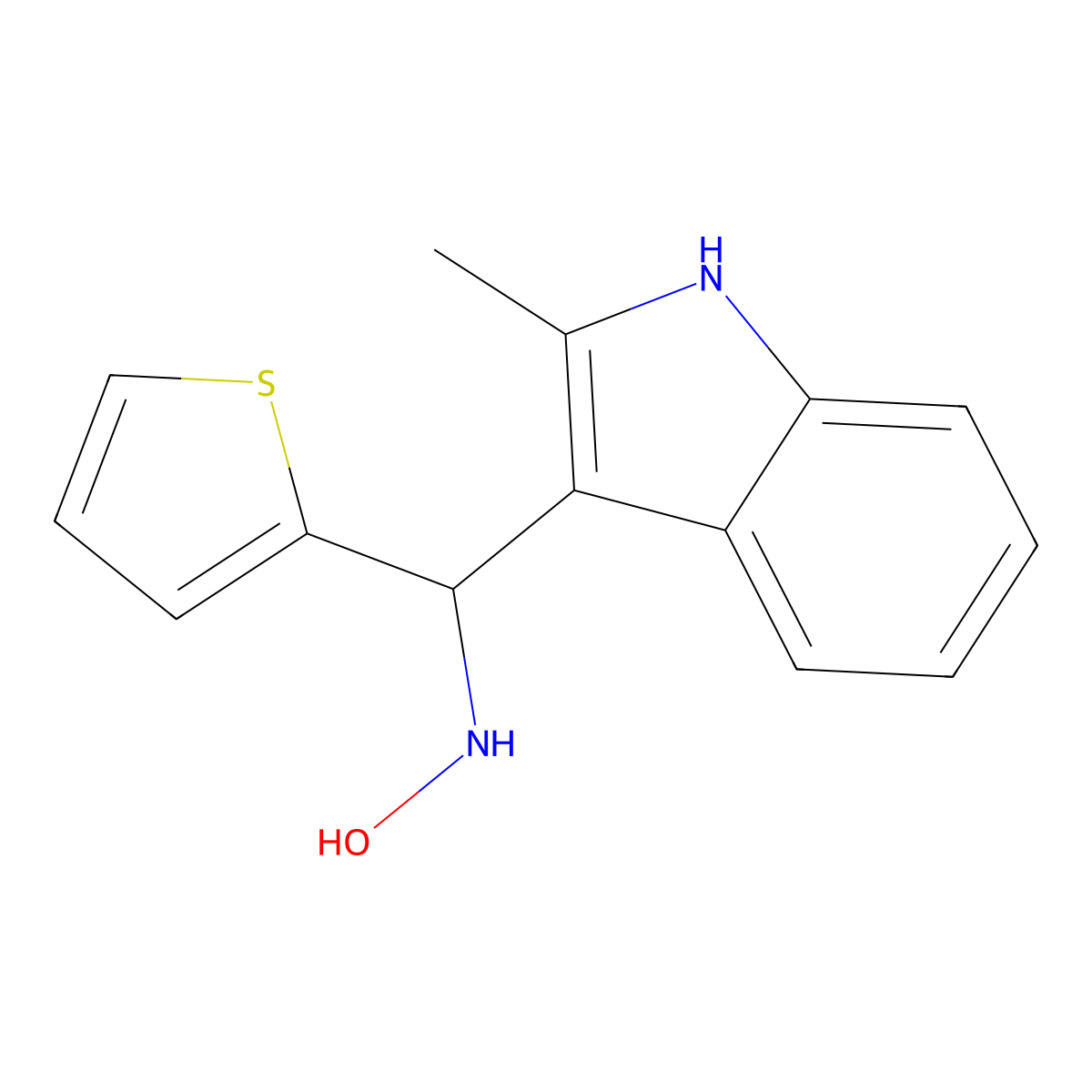 N-[(2-methyl-1H-indol-3-yl)(thiophen-2-yl)methyl]hydroxylamine molecular structure, CAS 2230808-67-8