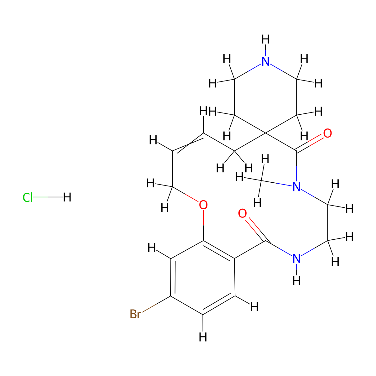 15-Bromo-8-methyl-2,5,8,9,10,11-hexahydrospiro[benzo[b][1]oxa[5,8]diazacyclotetradecine-6,4'-piperidine]-7,12-dione hydrochloride molecular structure, CAS 2230816-88-1