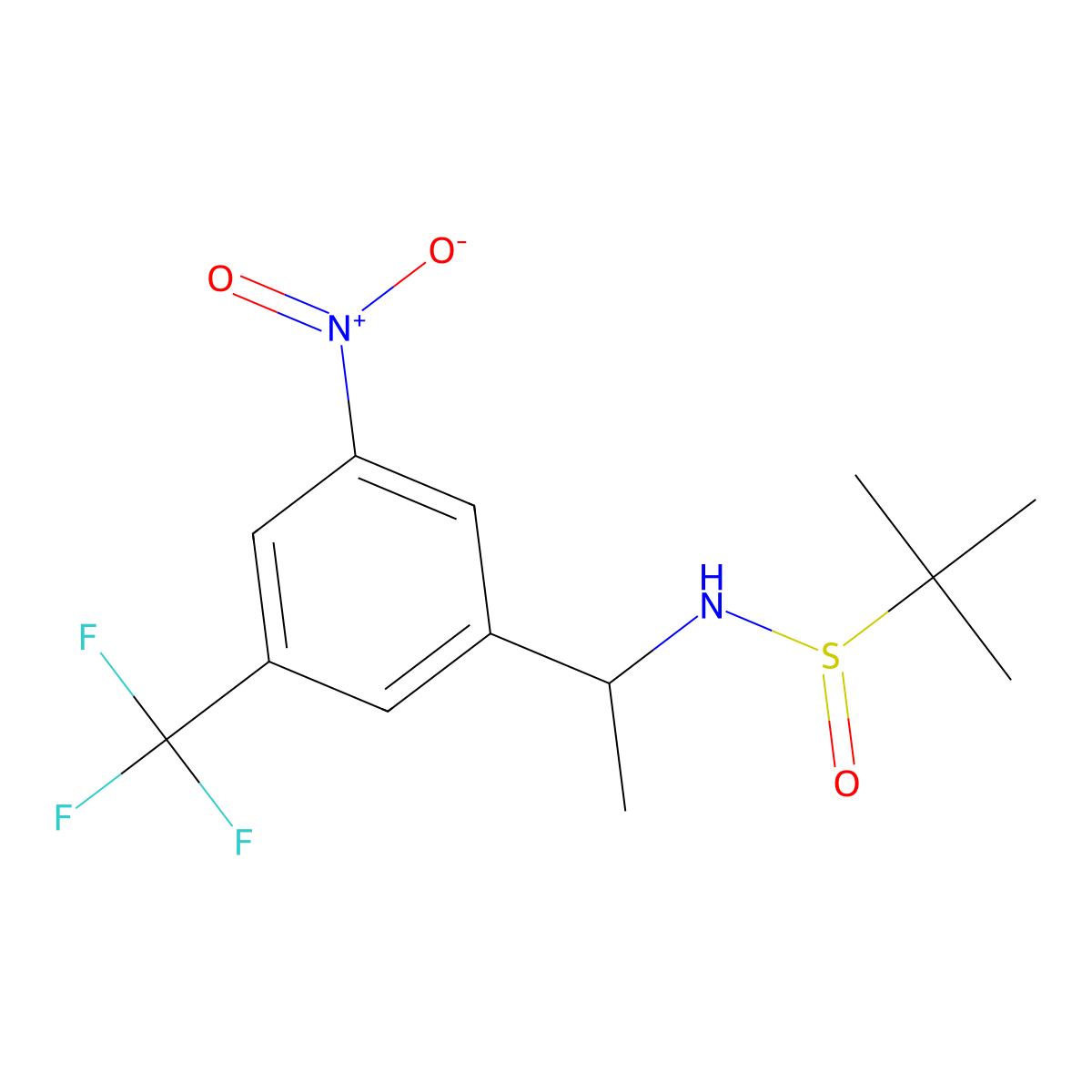 (R)-2-methyl-N-((R)-1-(3-nitro-5-(trifluoromethyl)phenyl)ethyl)propane-2-sulfinamide molecular structure, CAS 2230840-35-2