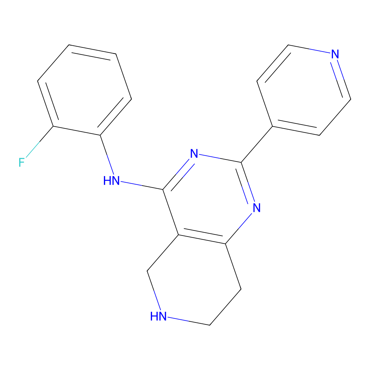 N-(2-fluorophenyl)-2-pyridin-4-yl-5,6,7,8-tetrahydropyrido[4,3-d]pyrimidin-4-amine molecular structure, CAS 2230854-98-3