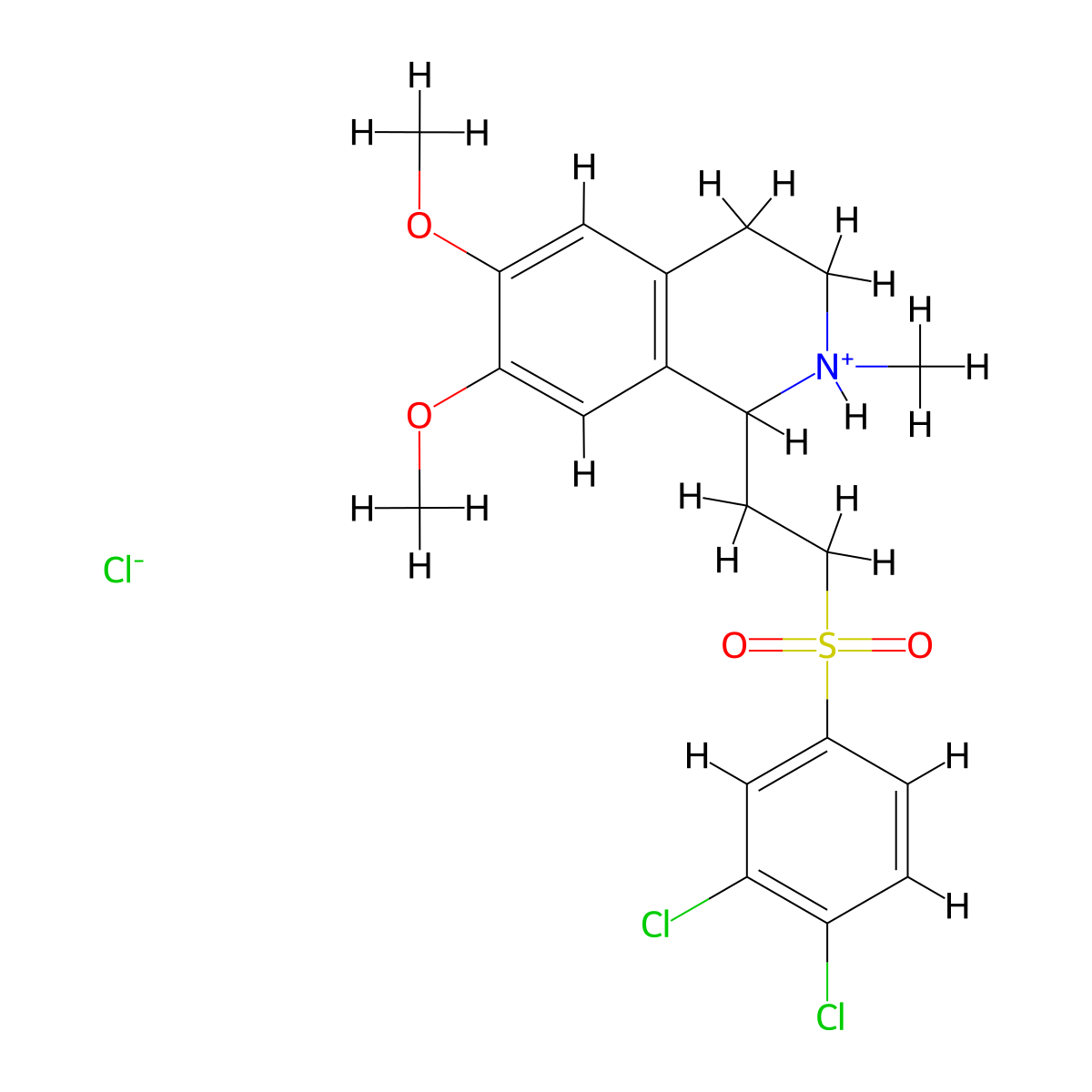 Isoquinoline, 1-(2-((3,4-dichlorophenyl)sulfonyl)ethyl)-1,2,3,4-tetrahydro-6,7-dimethoxy-2-methyl-, hydrochloride molecular structure, CAS 22309-31-5