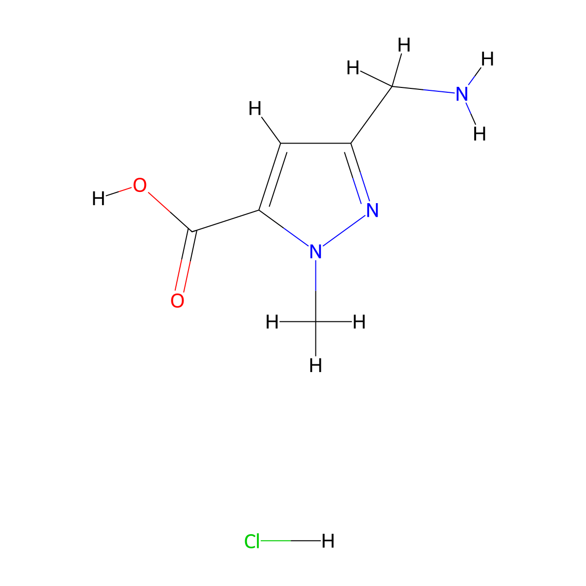 1H-Pyrazole-5-carboxylic acid, 3-(aminomethyl)-1-methyl-, hydrochloride (1:1) molecular structure, CAS 2230912-87-3