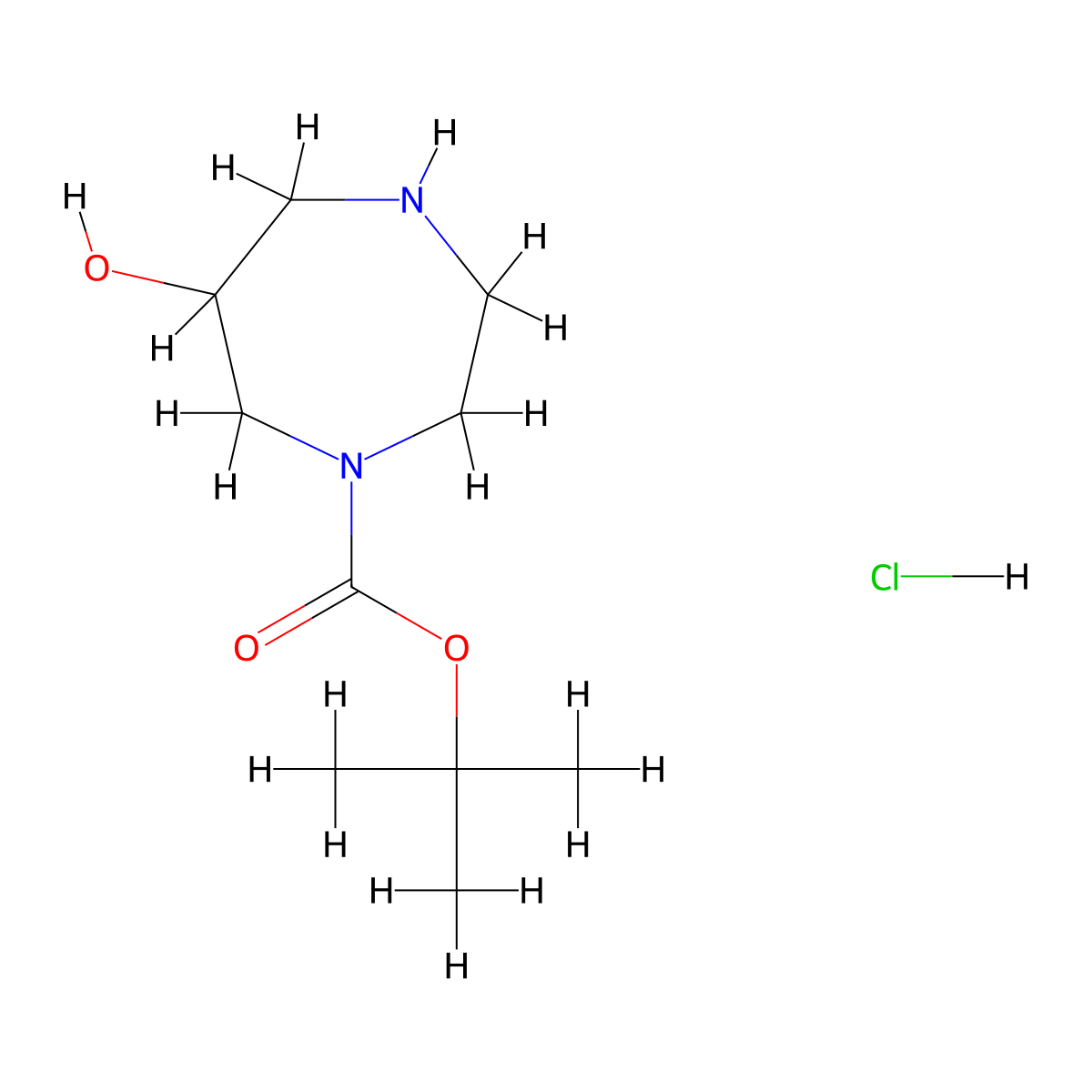 Tert-butyl 6-hydroxy-1,4-diazepane-1-carboxylate hydrochloride molecular structure, CAS 2230913-41-2
