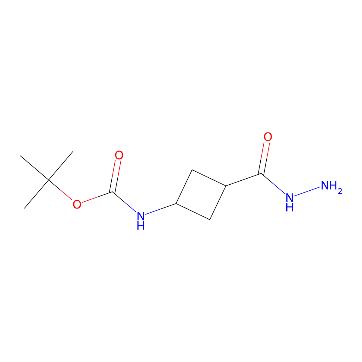 rac-tert-butyl N-[(1r,3r)-3-(hydrazinecarbonyl)cyclobutyl]carbamate molecular structure, CAS 2231021-73-9