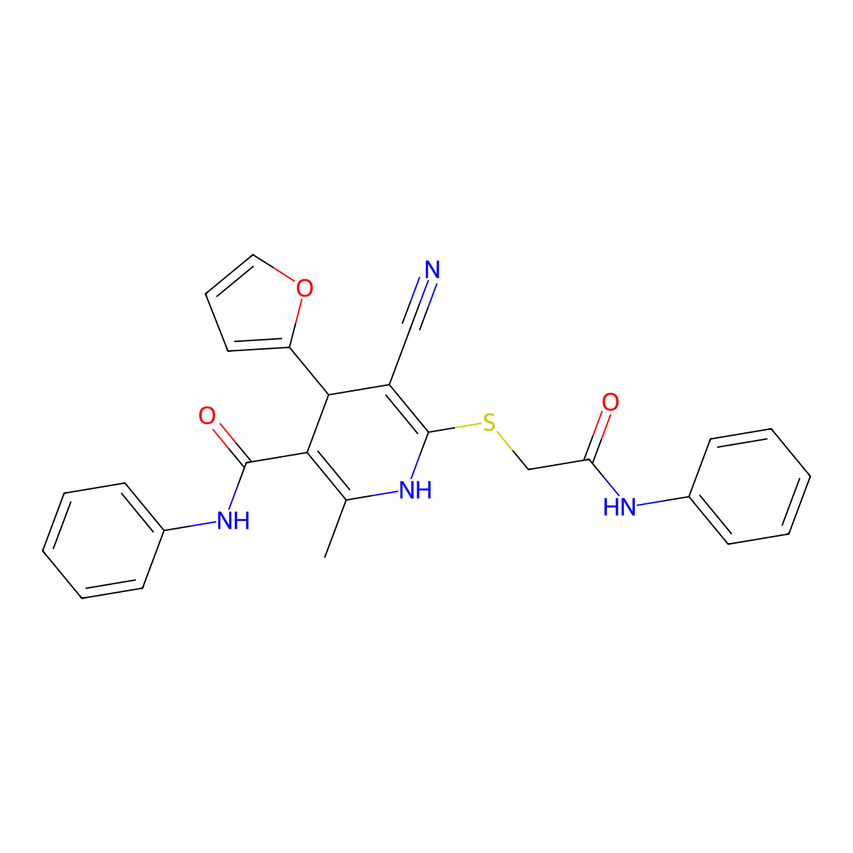 6-(2-anilino-2-oxoethyl)sulfanyl-5-cyano-4-(furan-2-yl)-2-methyl-N-phenyl-1,4-dihydropyridine-3-carboxamide molecular structure, CAS 223109-78-2