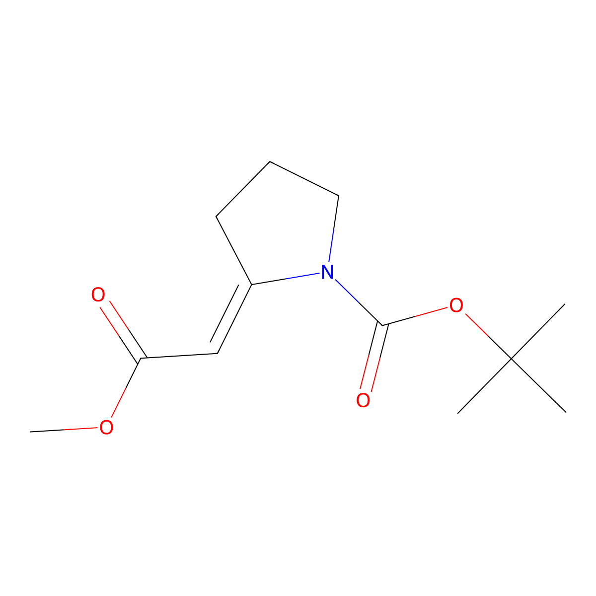 tert-butyl (2E)-2-(2-methoxy-2-oxoethylidene)pyrrolidine-1-carboxylate molecular structure, CAS 223118-68-1
