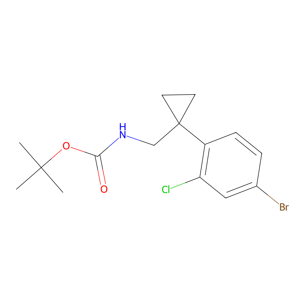 tert-butyl N-{[1-(4-bromo-2-chlorophenyl)cyclopropyl]methyl}carbamate molecular structure, CAS 2231221-36-4