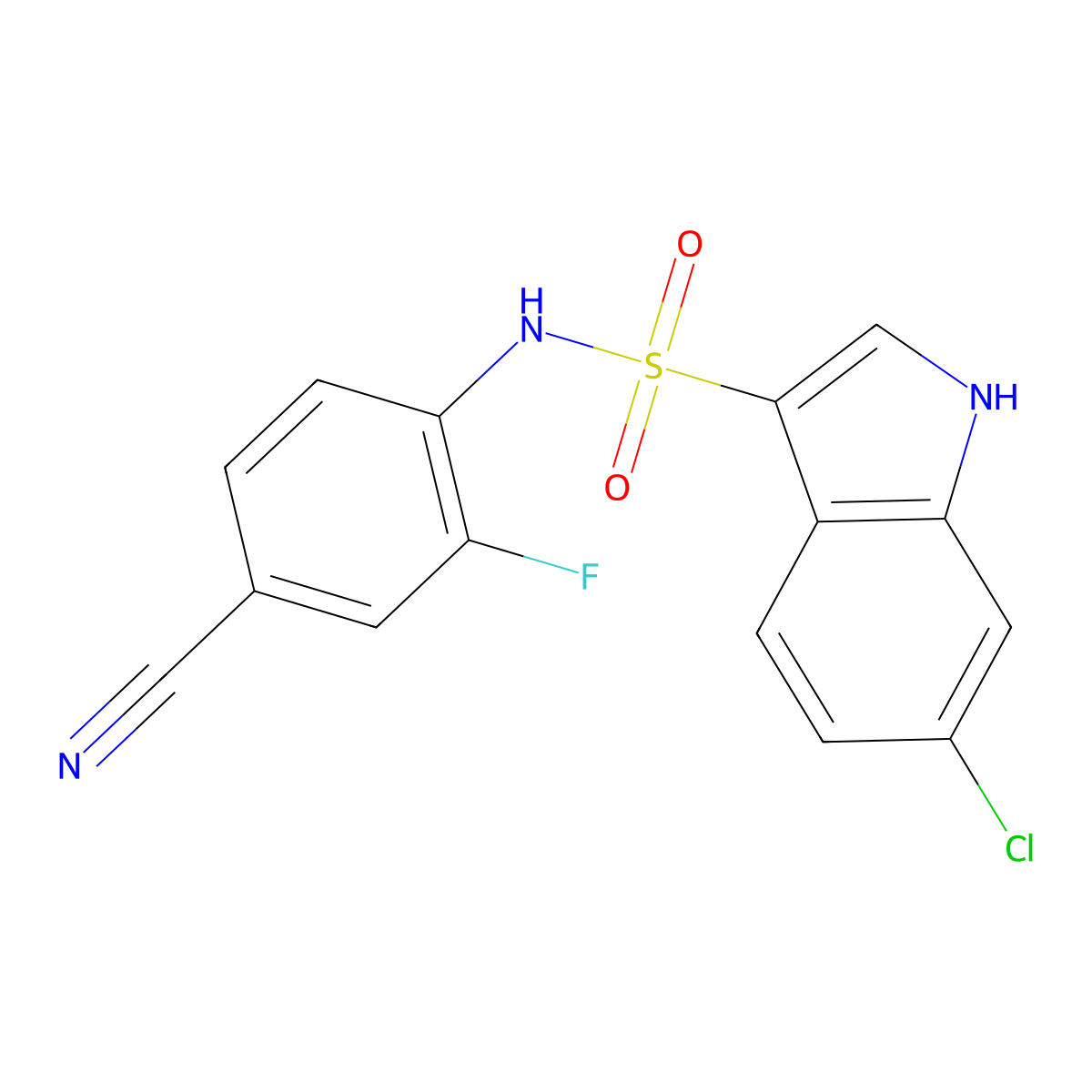 6-chloro-N-(4-cyano-2-fluorophenyl)-1H-indole-3-sulfonamide molecular structure, CAS 2231230-59-2