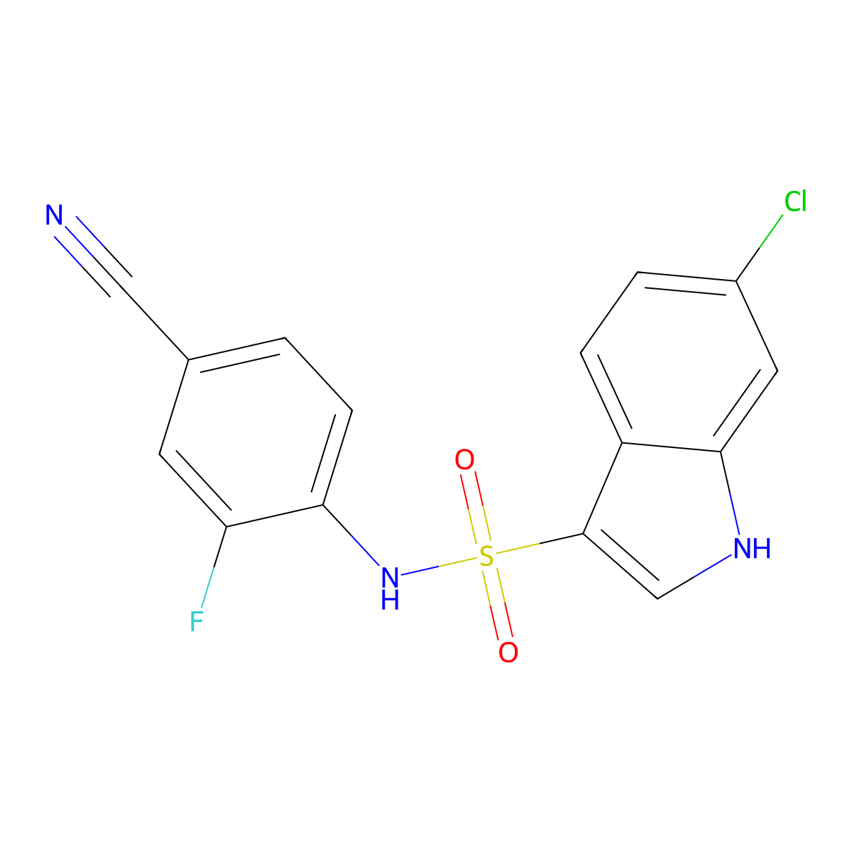 6-chloro-N-(4-cyano-2-fluorophenyl)-1H-indole-3-sulfonamide molecular structure, CAS 2231230-59-2