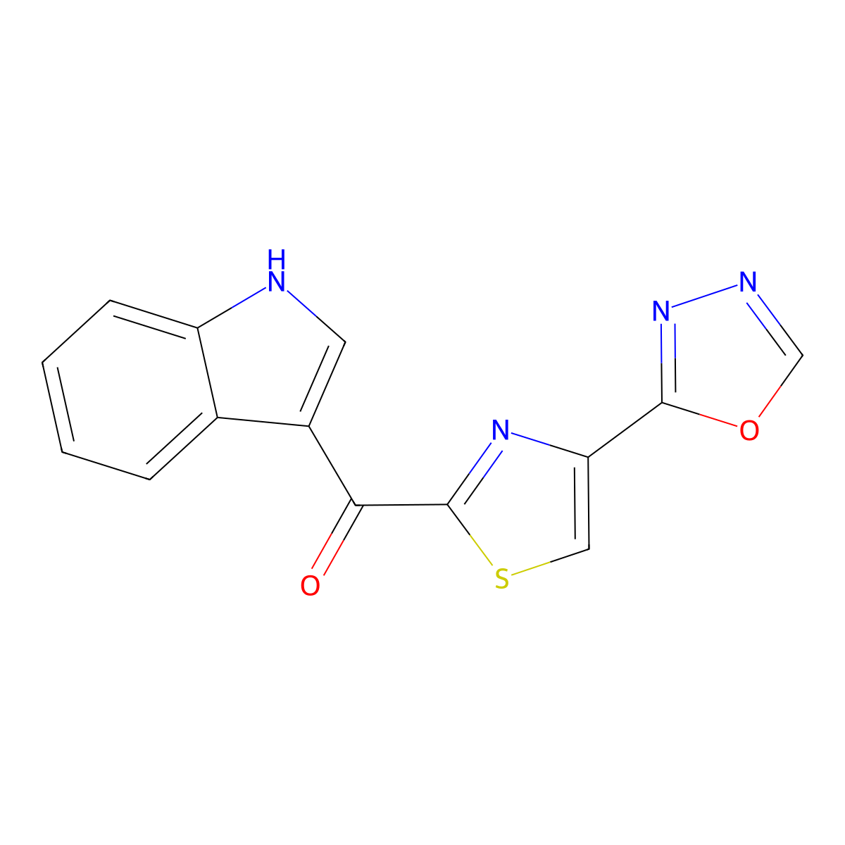 (4-(1,3,4-Oxadiazol-2-yl)thiazol-2-yl)(1H-indol-3-yl)methanone molecular structure, CAS 2231344-40-2