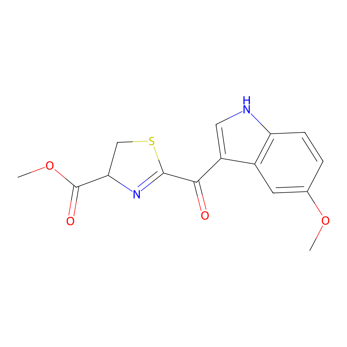 Methyl (R)-2-(5-methoxy-1H-indole-3-carbonyl)-4,5-dihydrothiazole-4-carboxylate molecular structure, CAS 2231345-16-5