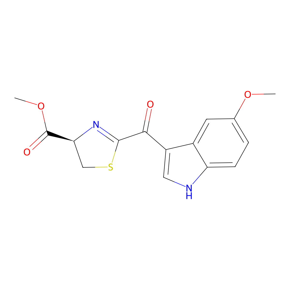 Methyl (R)-2-(5-methoxy-1H-indole-3-carbonyl)-4,5-dihydrothiazole-4-carboxylate molecular structure, CAS 2231345-16-5