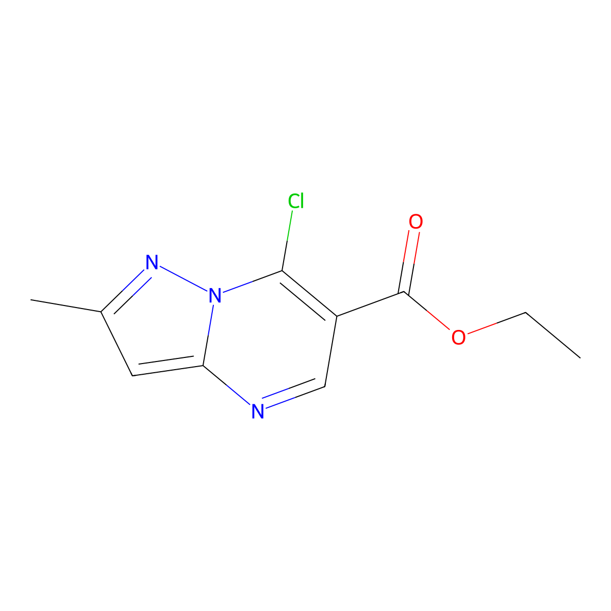 Ethyl 7-chloro-2-methylpyrazolo[1,5-a]pyrimidine-6-carboxylate molecular structure, CAS 223141-46-6